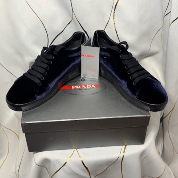 Prada Calzature Donna “Downtown” Trainers – Bleu Velvet – Size 40.5 - Picture 1 of 5